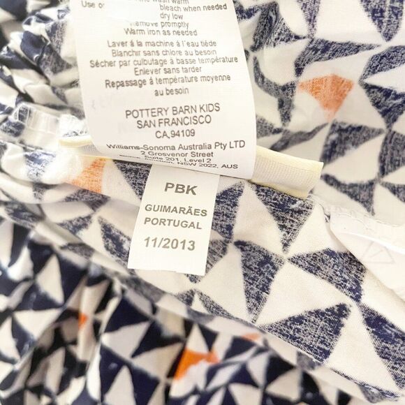 Pottery Barn Kids Geometric Triangle Print Blue Orange Fitted Cotton Sheet - Picture 6 of 6
